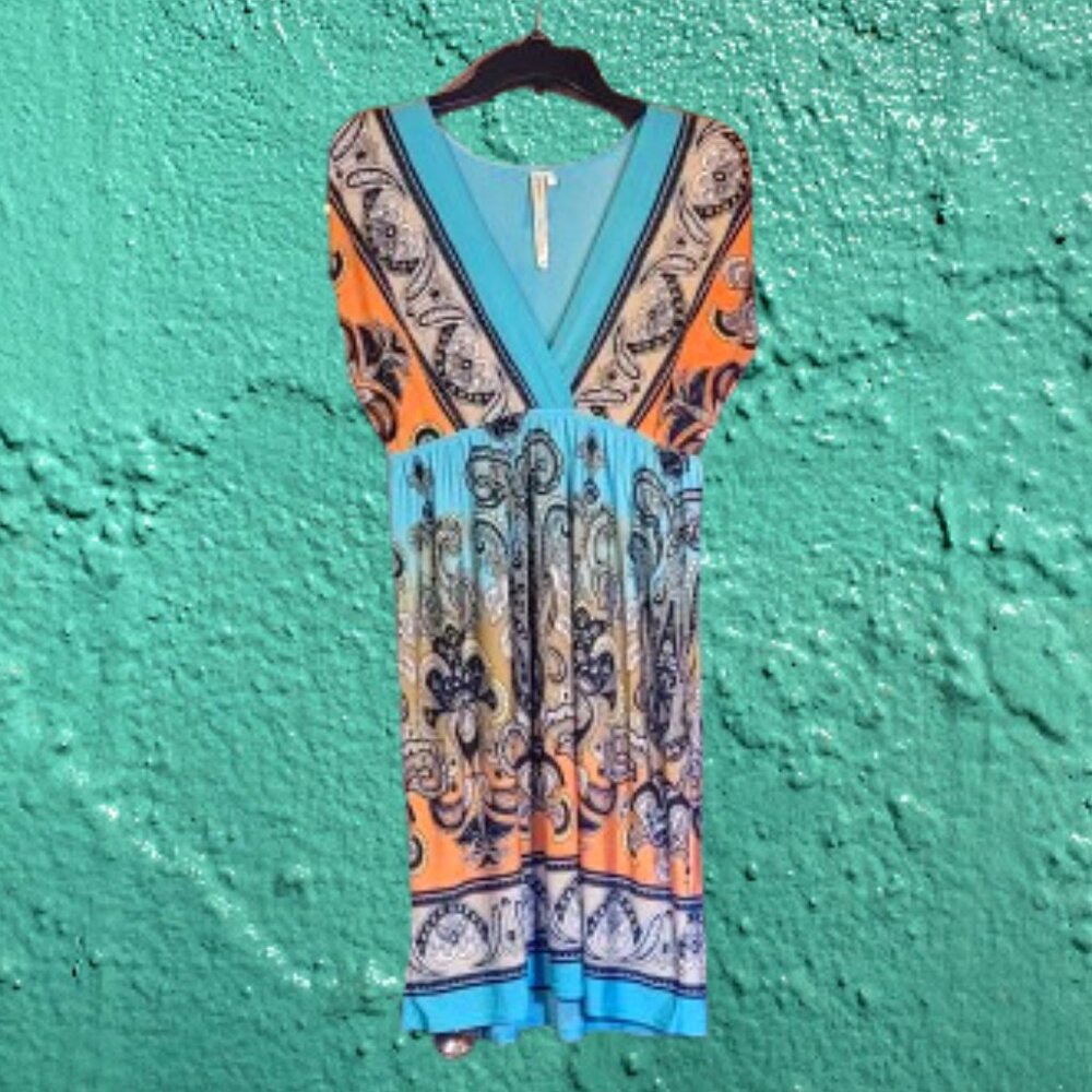 Christina Love Paisley Turquoise and Orange Cover Up For Swimsuit or Sundress - Picture 3 of 16